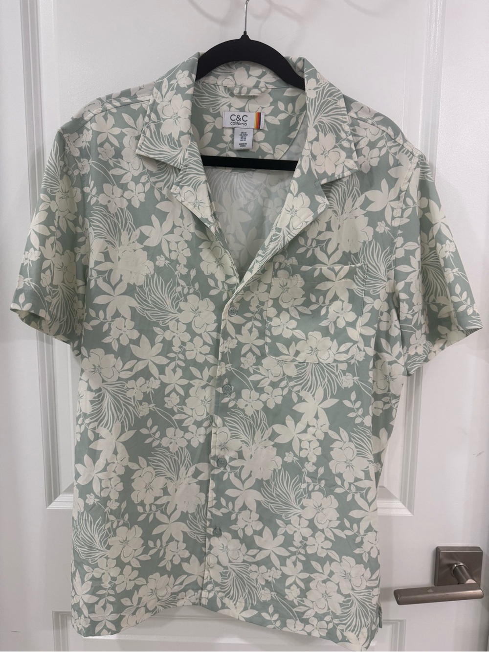 C&C California Sage Green and Cream Floral Camp Shirt